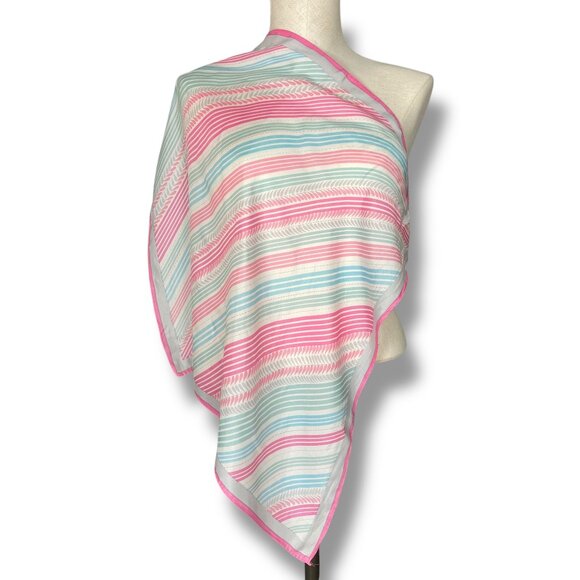 Vintage Scarf Square Diagonal Stripes Twee‎ Retro Pink White Blue Gray 22.5x23 - Picture 1 of 10